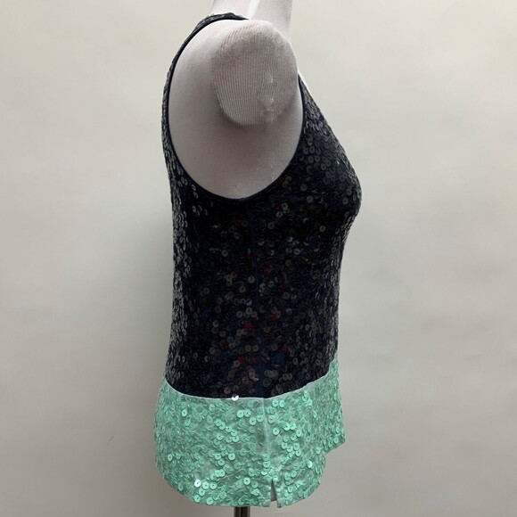 J. Crew Women's Tank Top X-Small Navy Blue Mint Green Sequins Sleeveless - Picture 6 of 9